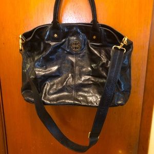 Tory Burch black leather large crossbody bag